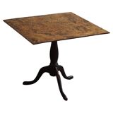 Antique square table with drop leaves made of burl wood, handcrafted in Sweden, 19th century.