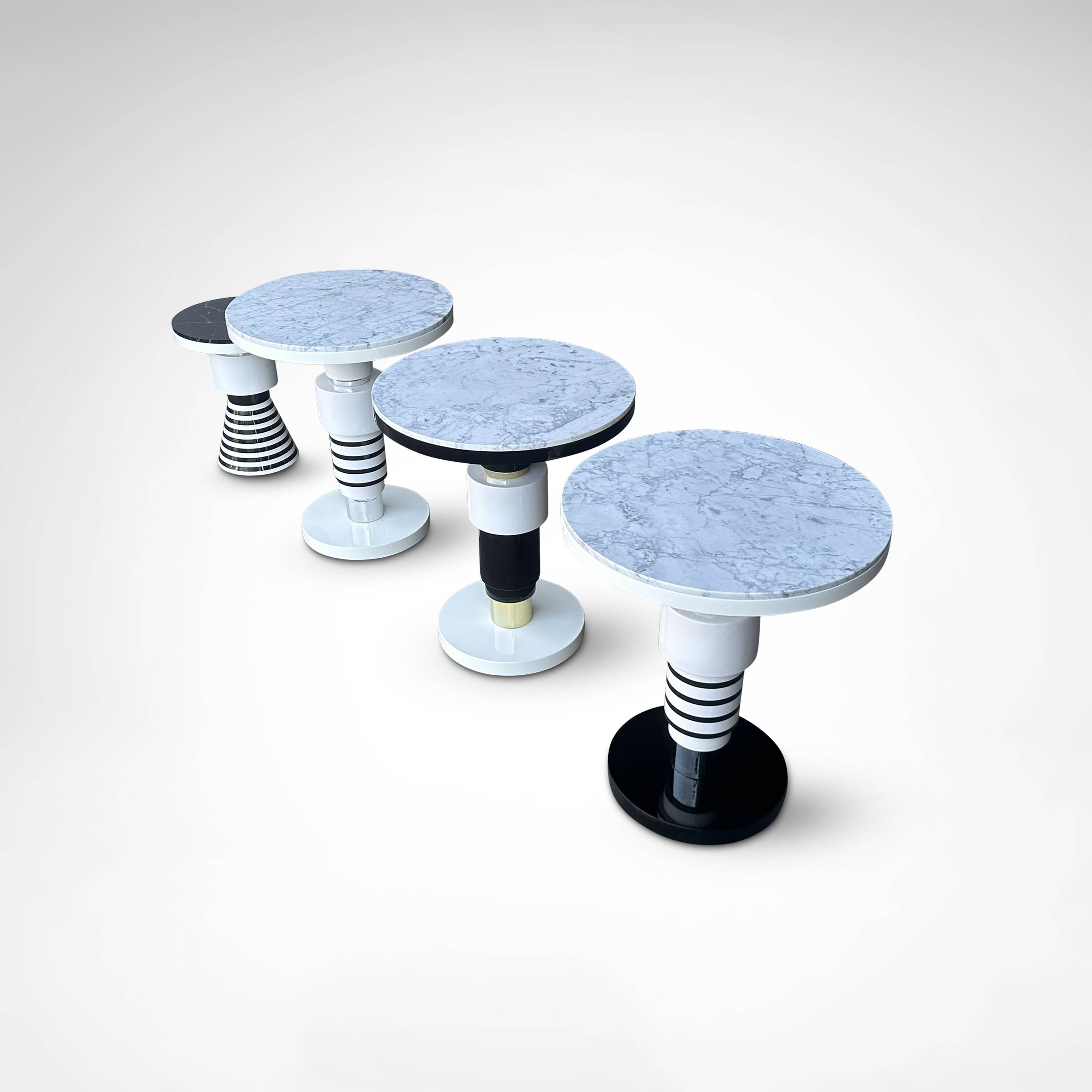 Hand crafted side tables of ceramic and marble in memphis style by casalto