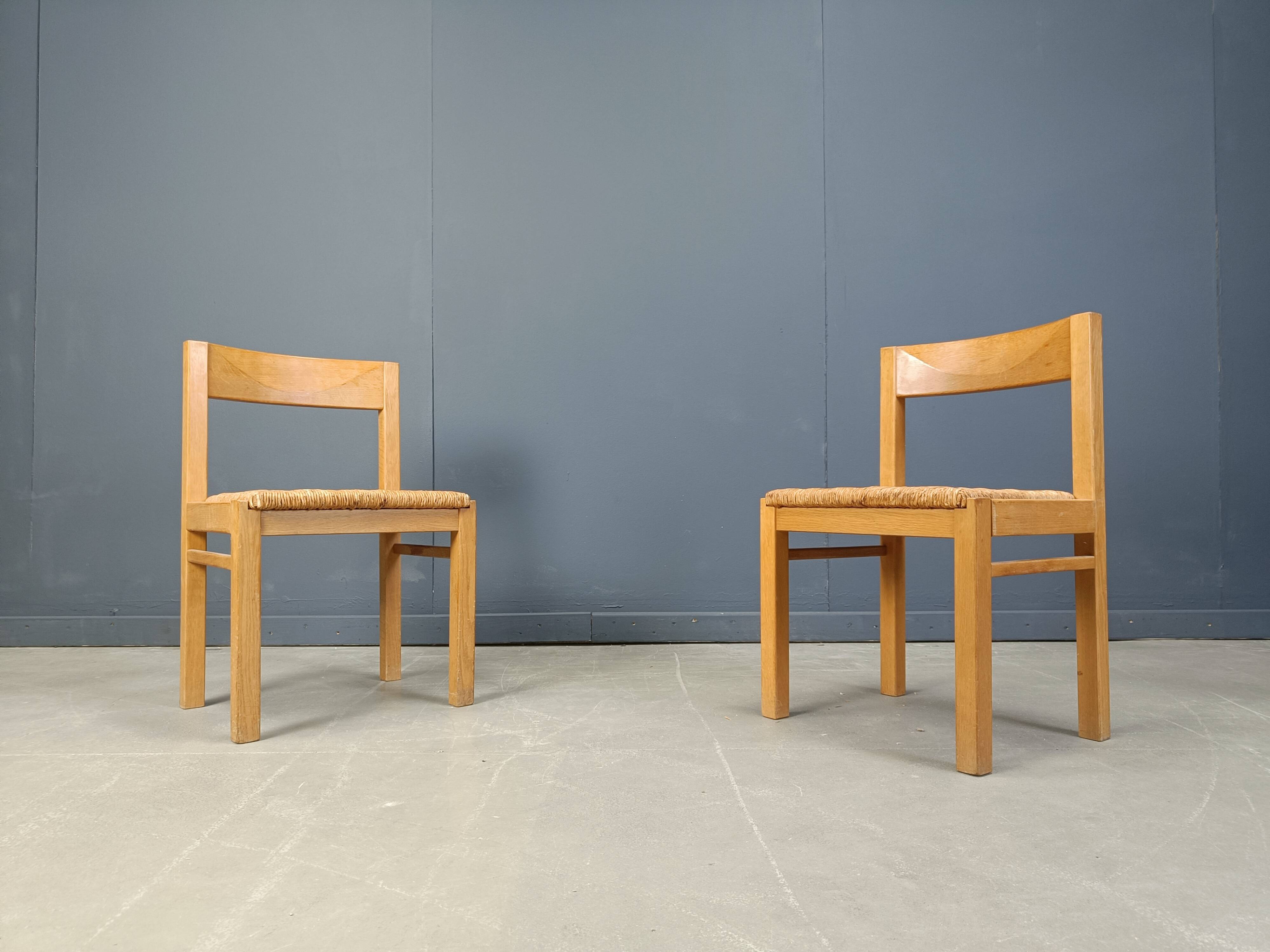 Vintage oak and wicker dining chairs, 1960s