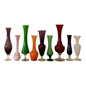 9 vases, soliflores vintage - opaline