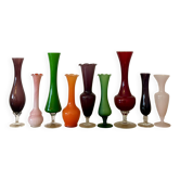9 vases, soliflores vintage en verre et opaline