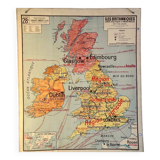 Ancienne carte murale scolaire des Îles Britanniques – Vidal-Lablache