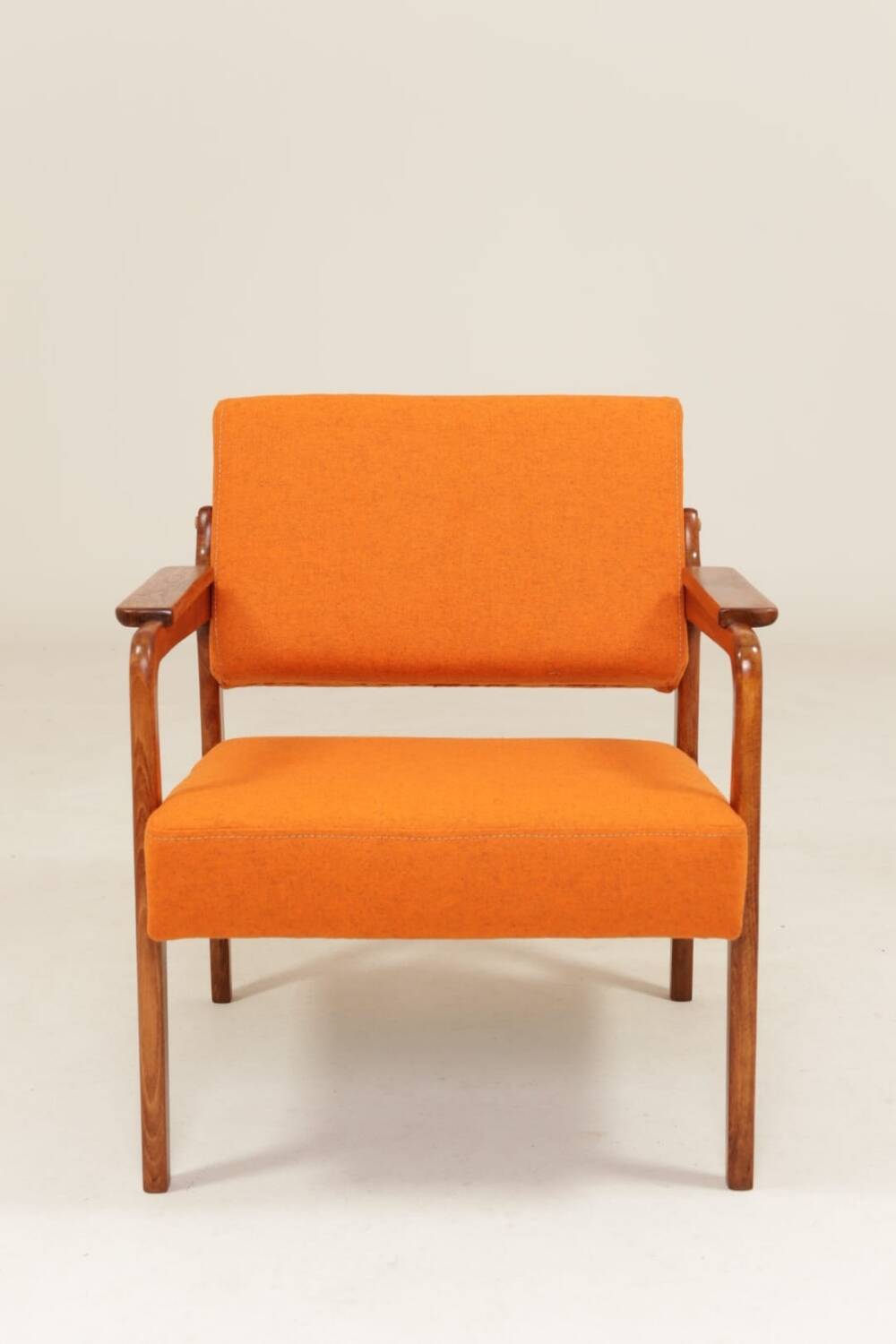 Vintage Orange Armchair Wool Upholstery Walnut Color Wood