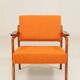 Vintage Orange Armchair Wool Upholstery Walnut Color Wood