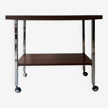 tubular chrome bar trolley on casters and wood, circa 1970