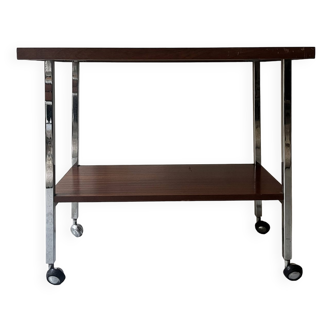 tubular chrome bar trolley on casters and wood, circa 1970