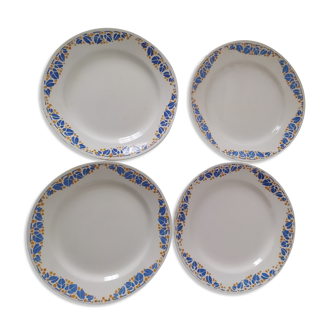 Set of 4 old plates art deco blue and yellow, service colette