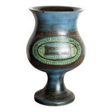 Vallauris, Modernist Vase, blue glazed ceramic, Jean de Lespinasse.