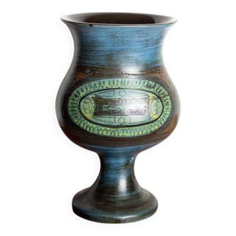 Vallauris, Vase Moderniste, céramique émaillée bleue, Jean de Lespinasse.