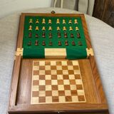 Wooden travel chess set, marquetry board