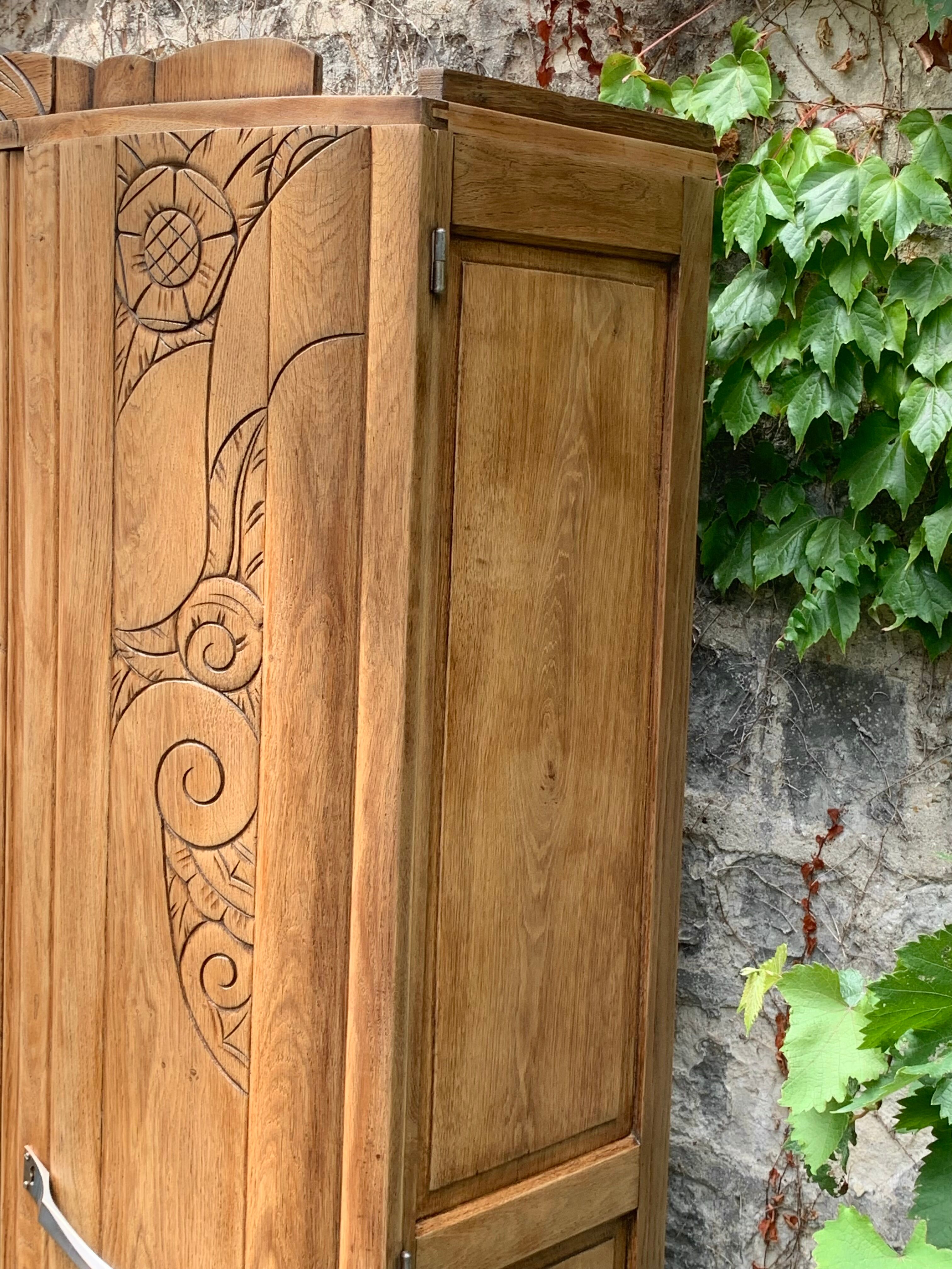 Parisian art deco wardrobe solid raw oak 1930