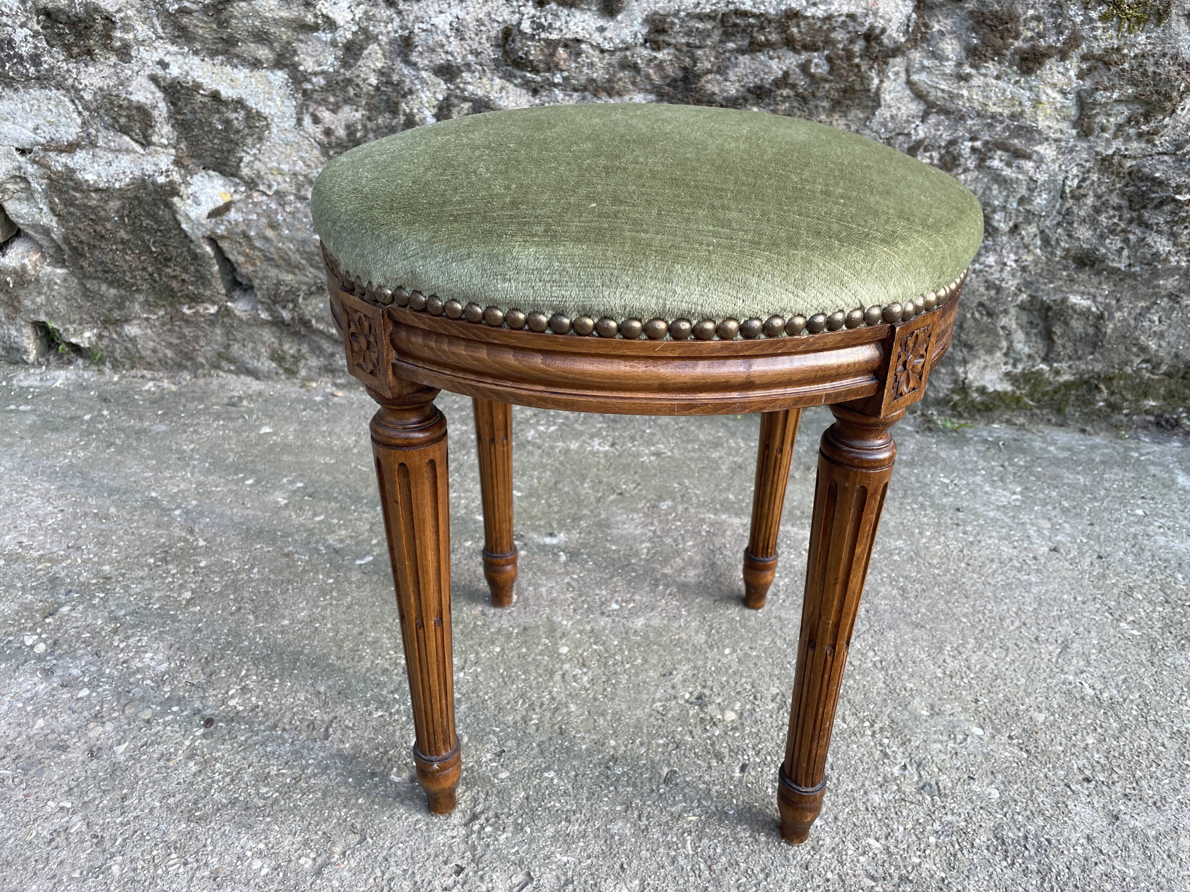 Almond green velvet footrest stool
