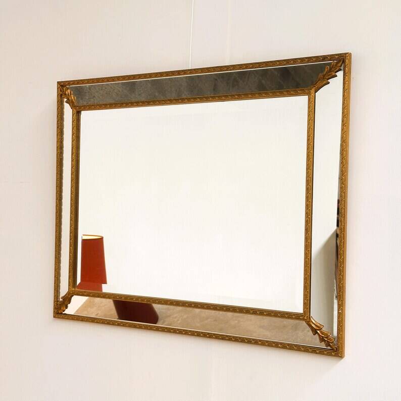 Vintage Wall Mirror in Gilded Brass with Leaf Details, 1980s
