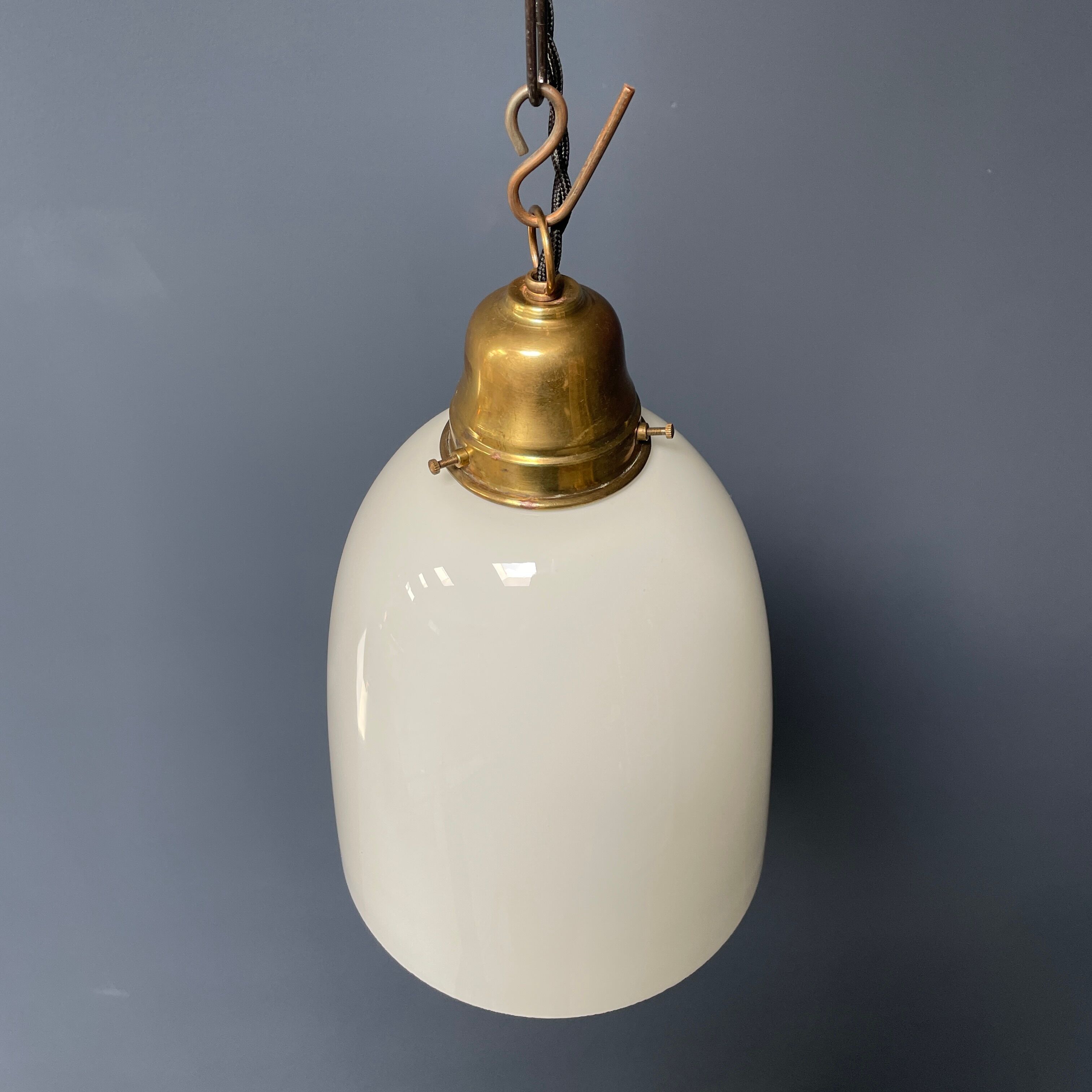 High opaline glass pendant lamp with brass fixture