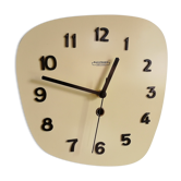 Clock formica vintage asymmetrical silent wall clock "Manufrance pale yellow"