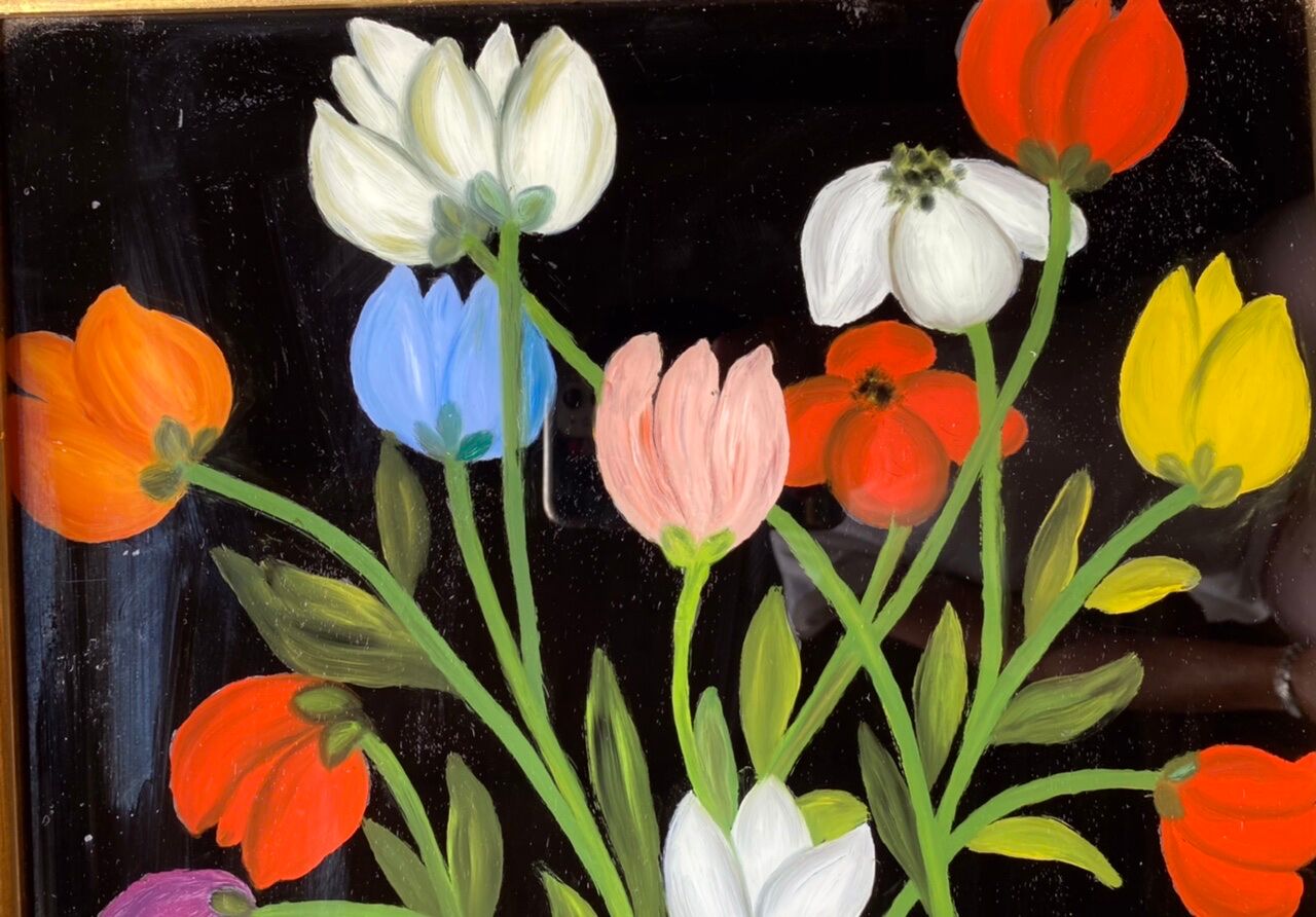 Old painting, still life with tulips, 20th century