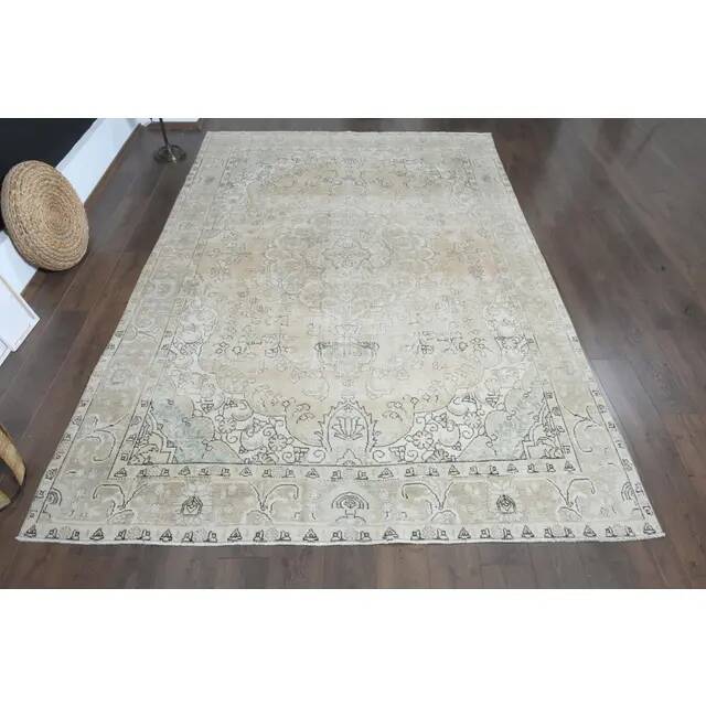 1970s Vintage Persian Handmade Wool Cotton Orange Area Rug 246x345