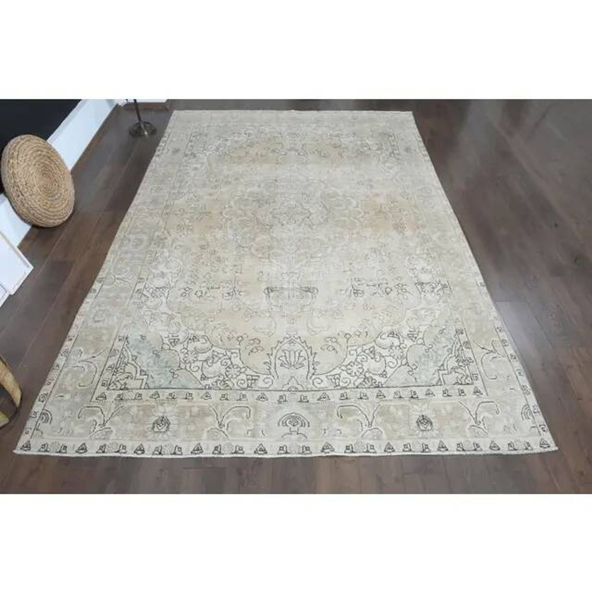 1970s Vintage Persian Handmade Wool Cotton Orange Area Rug 246x345