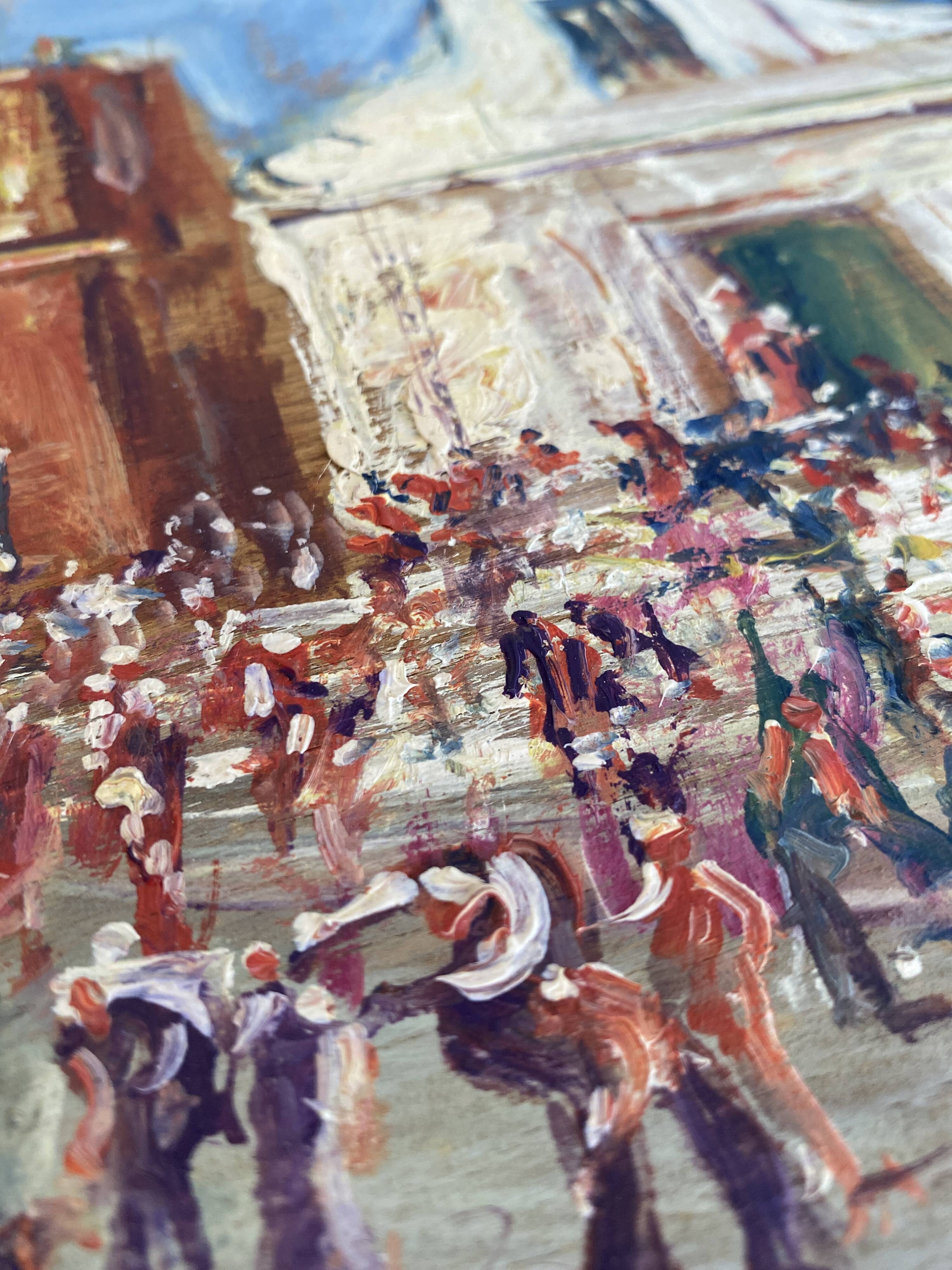 Oil on wood, “village festival”, Italy, 1960s