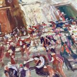 Oil on wood, “village festival”, Italy, 1960s