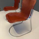 Set of 4 dining chairs in chrome and leather for Cidue Italy 1970