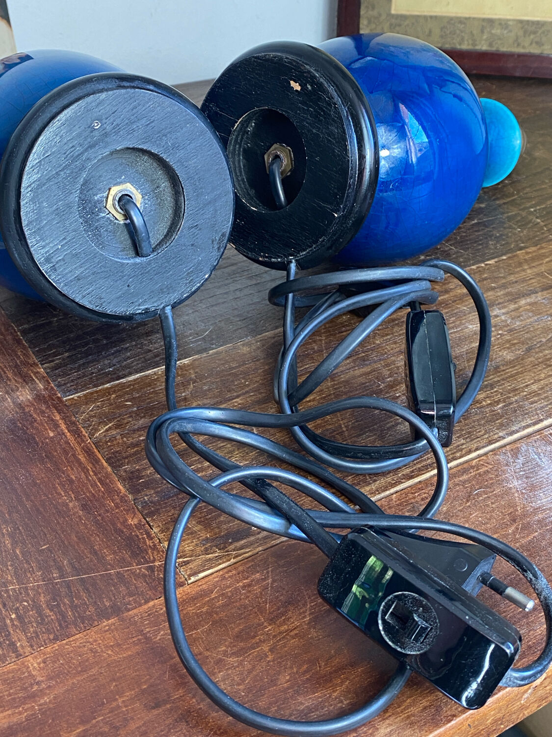 Pair of crackled ceramic lamps