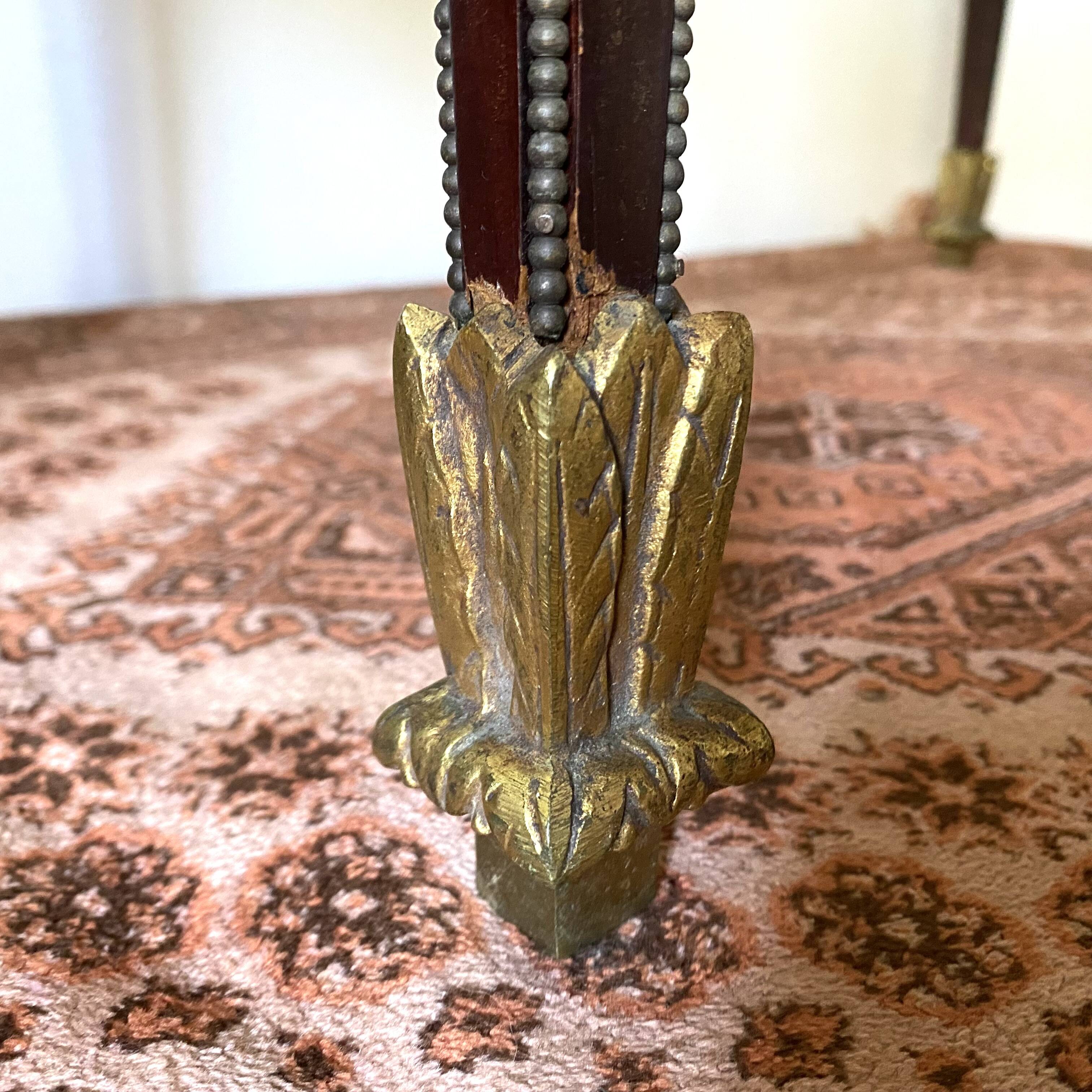 Living room table, Louis XVI style desk in wood, marble and brass