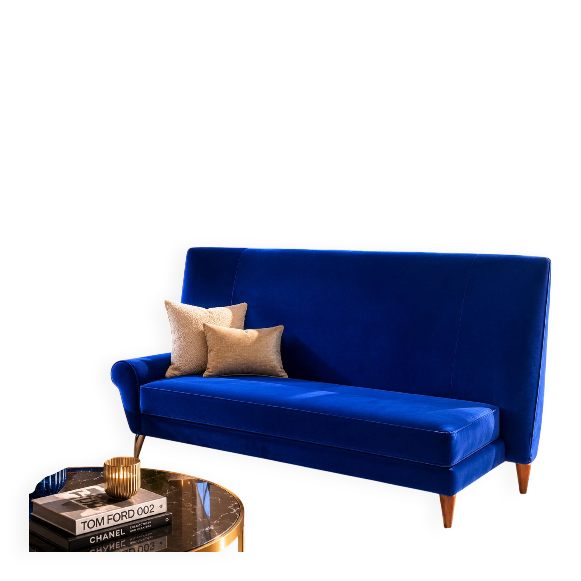 Blue velvet sofa Philippe Starck model Royalton