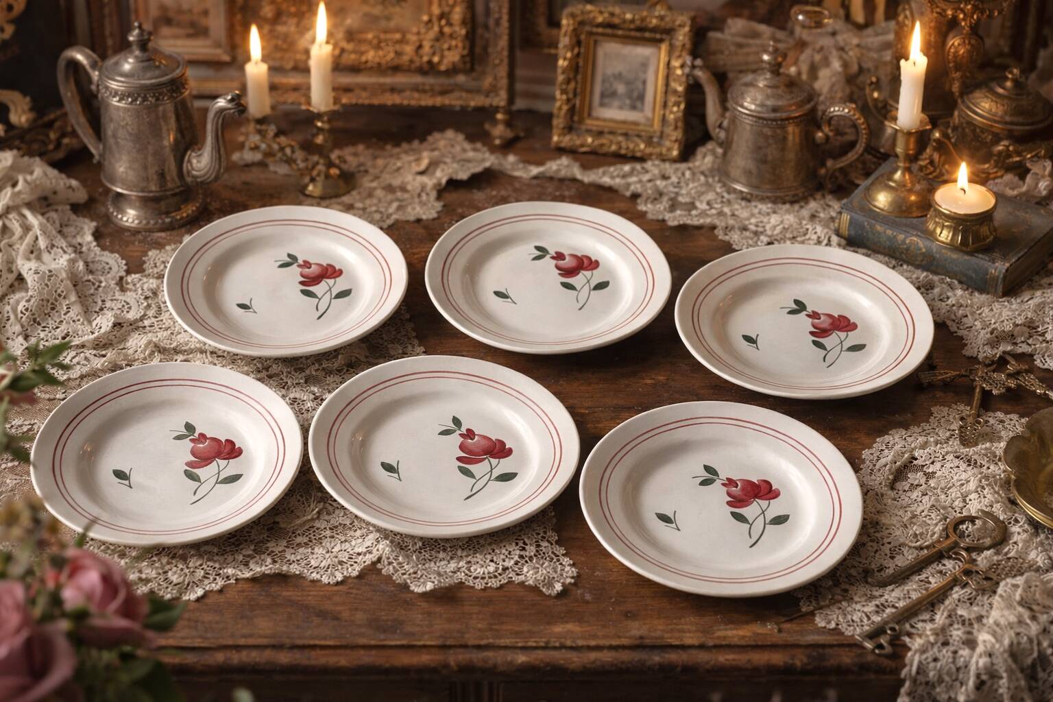 7 antique dessert plates in Gien earthenware