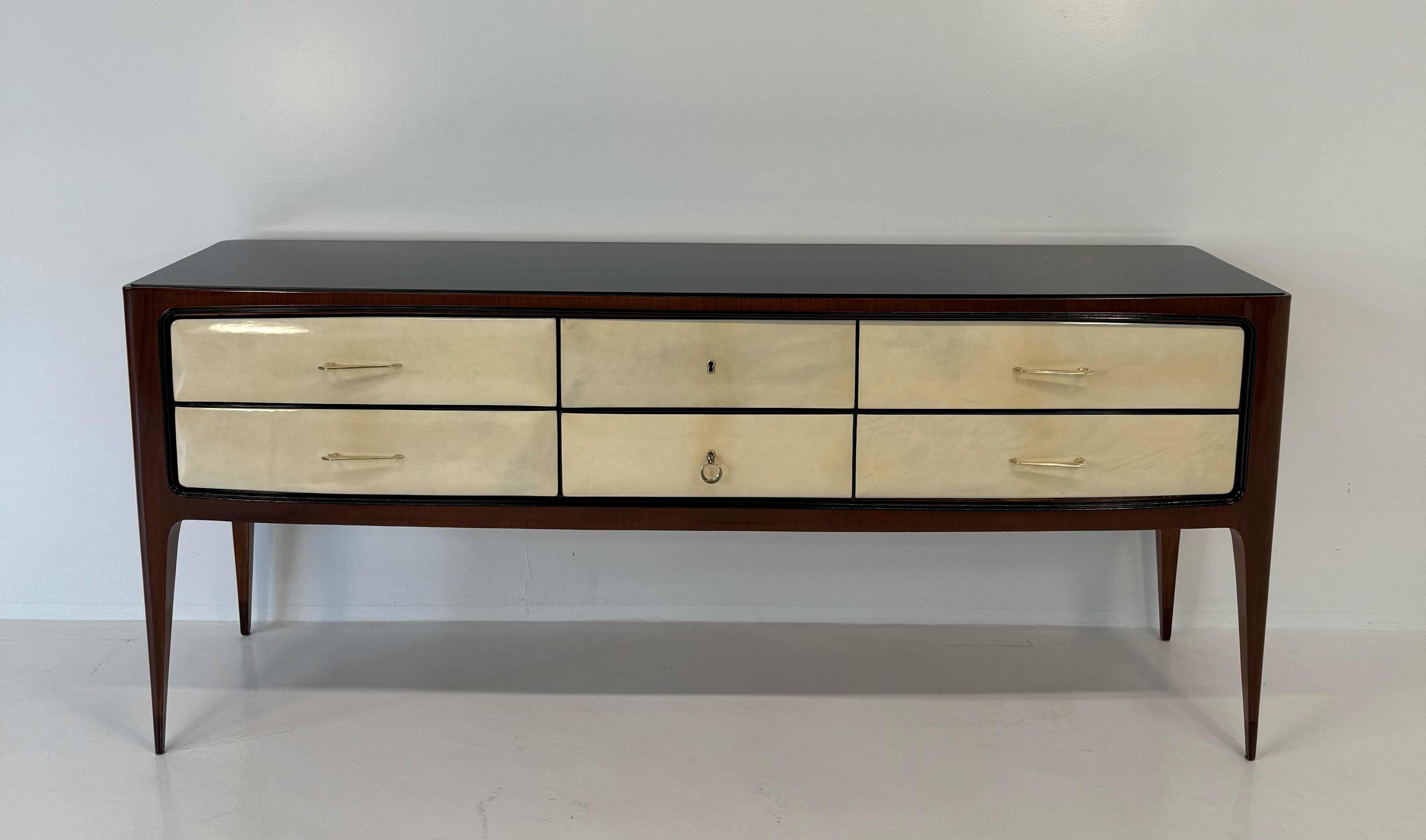 1950s Parchment and Walnut Chest of Drawers Attr. Paolo Buffa