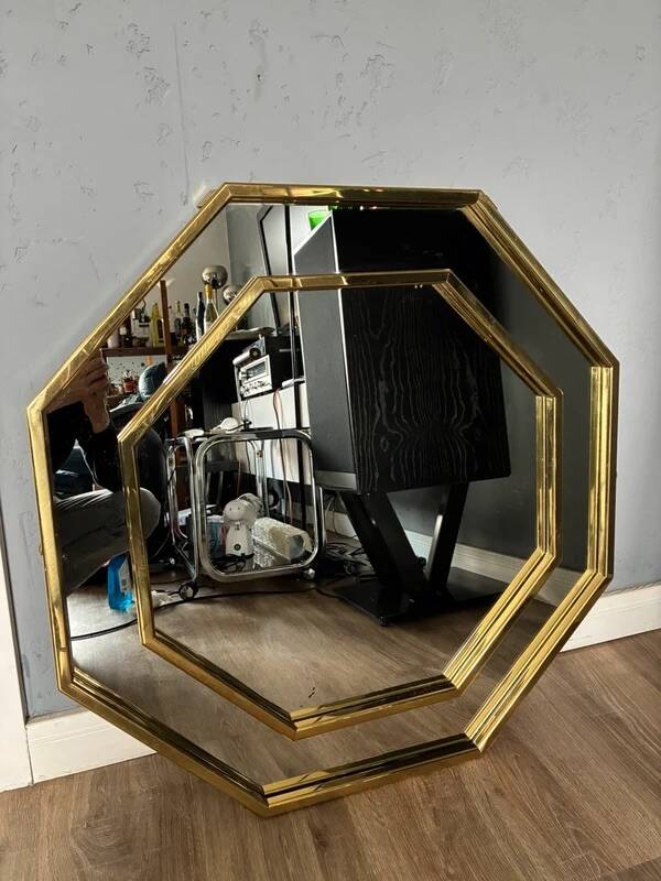 Lachmayr Brass Mirror – Geometric Wall Mirror 1970s