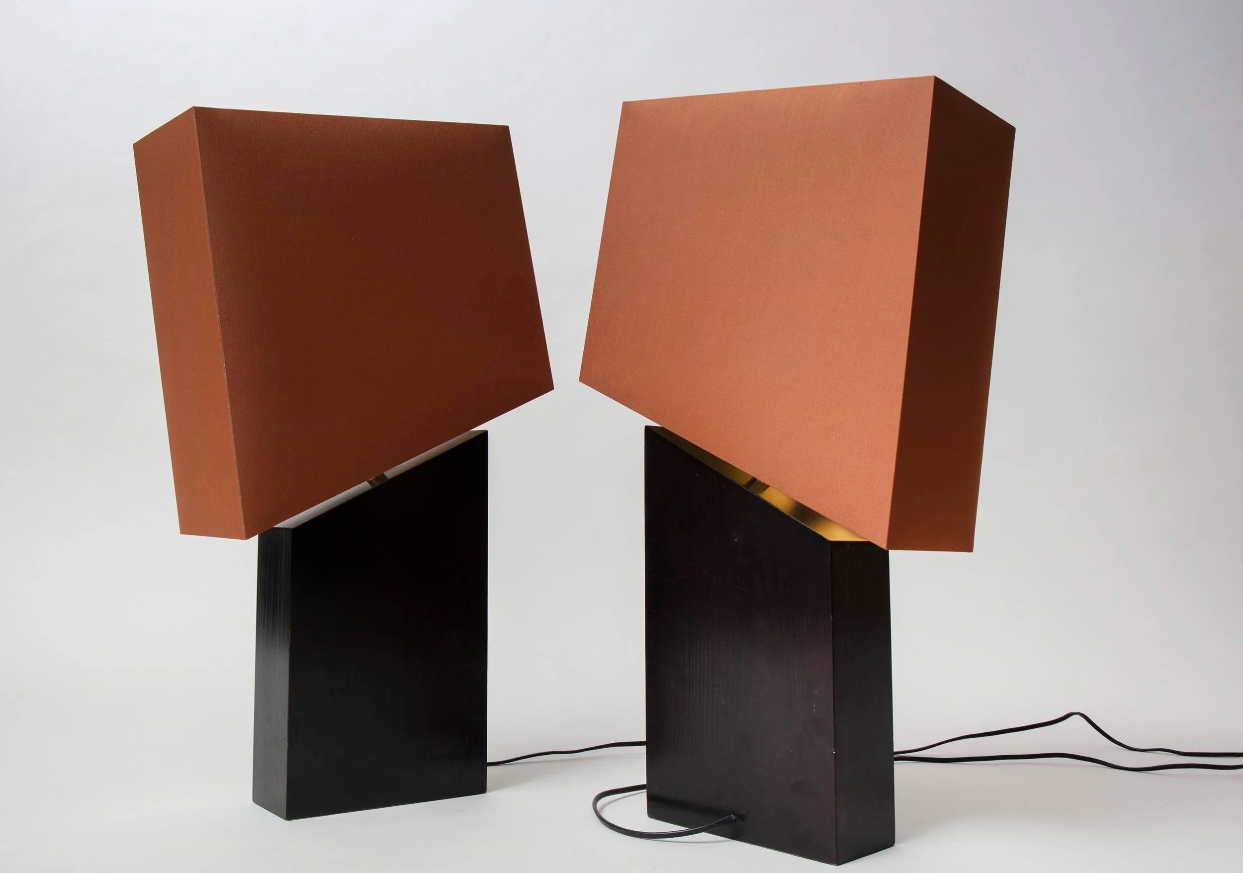 Pair of lamps, wooden base, France 1990s, new shades.