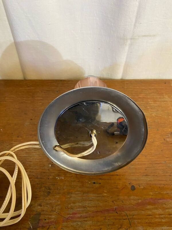 Pied de Lampe Ancien Boule Verre Rose & Transparent Pied Chromé Vintag
