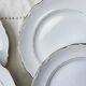 6 Vintage White Porcelain Plates with Gold Trim + 6 Small Mismatched Blue Jacobean Plates