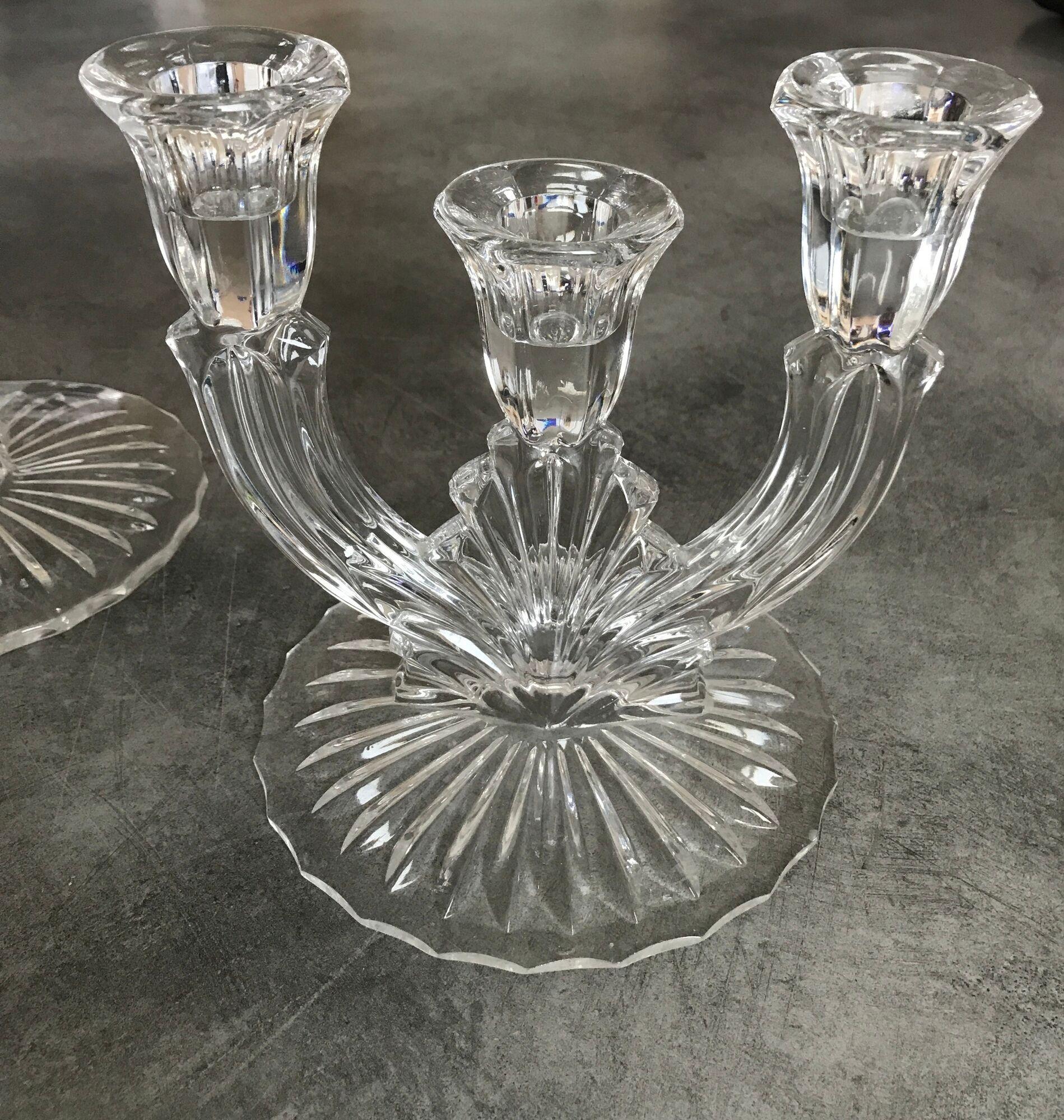 PAIR OF VINTAGE CANDLESTICKS IN CRYSTAL CANDLESTICK 3 BRANCHES ART DECO