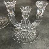 PAIR OF VINTAGE CANDLESTICKS IN CRYSTAL CANDLESTICK 3 BRANCHES ART DECO