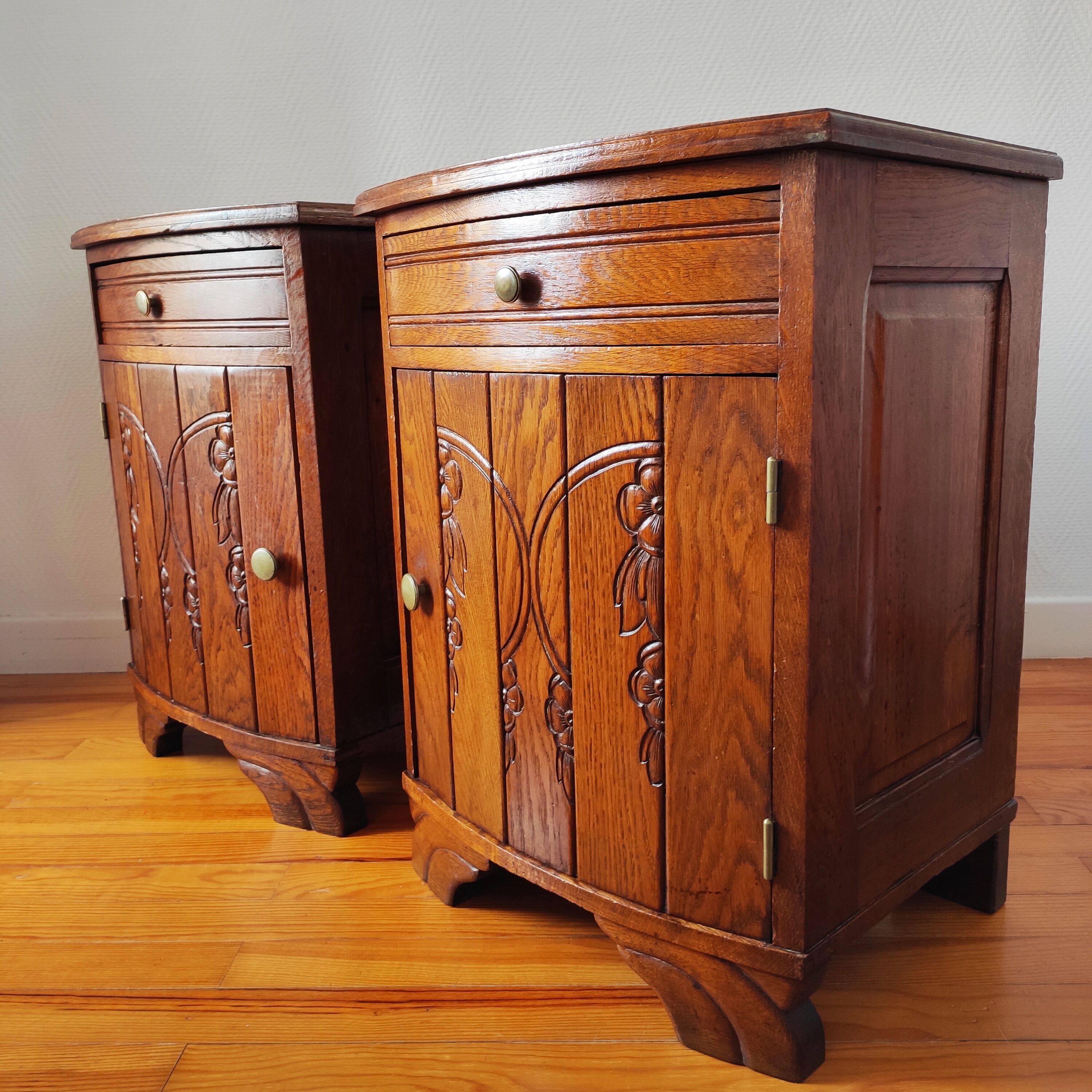 Pair of oak art deco bedside tables