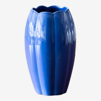 Vase ancien signé D.Dinis, bleu profond, forme tulipe