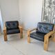 Pair of raw oak and leather armchairs by Esko Pajamies for Asko, Finland.