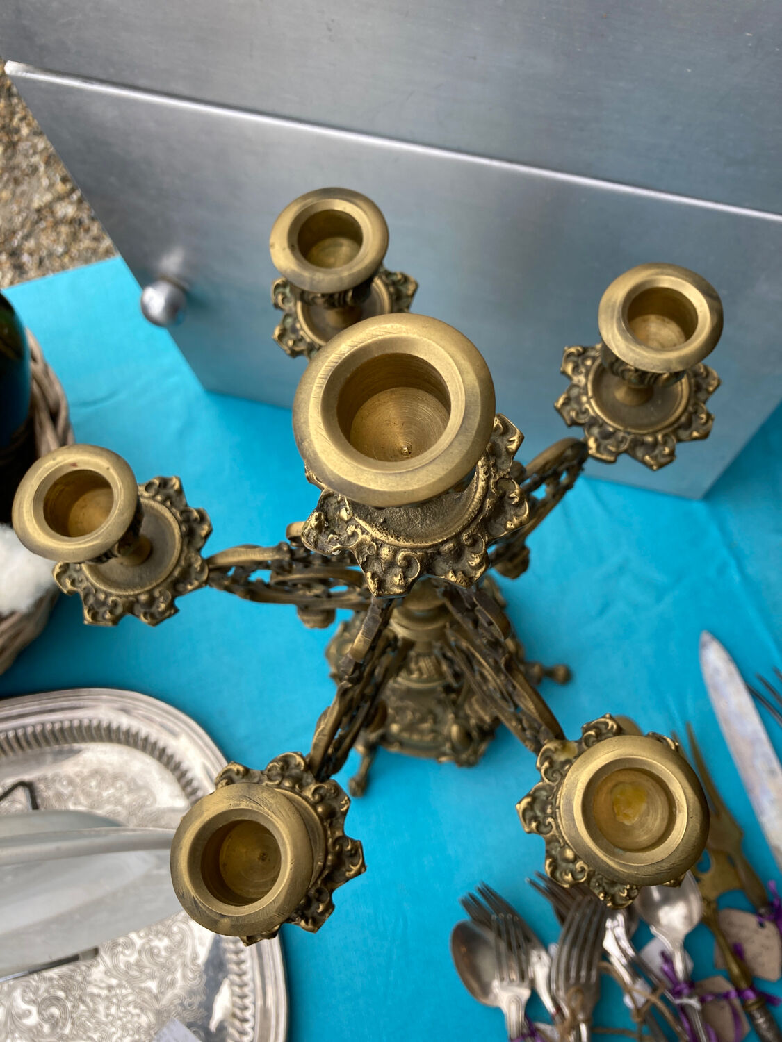 5-spoke bronze chandelier