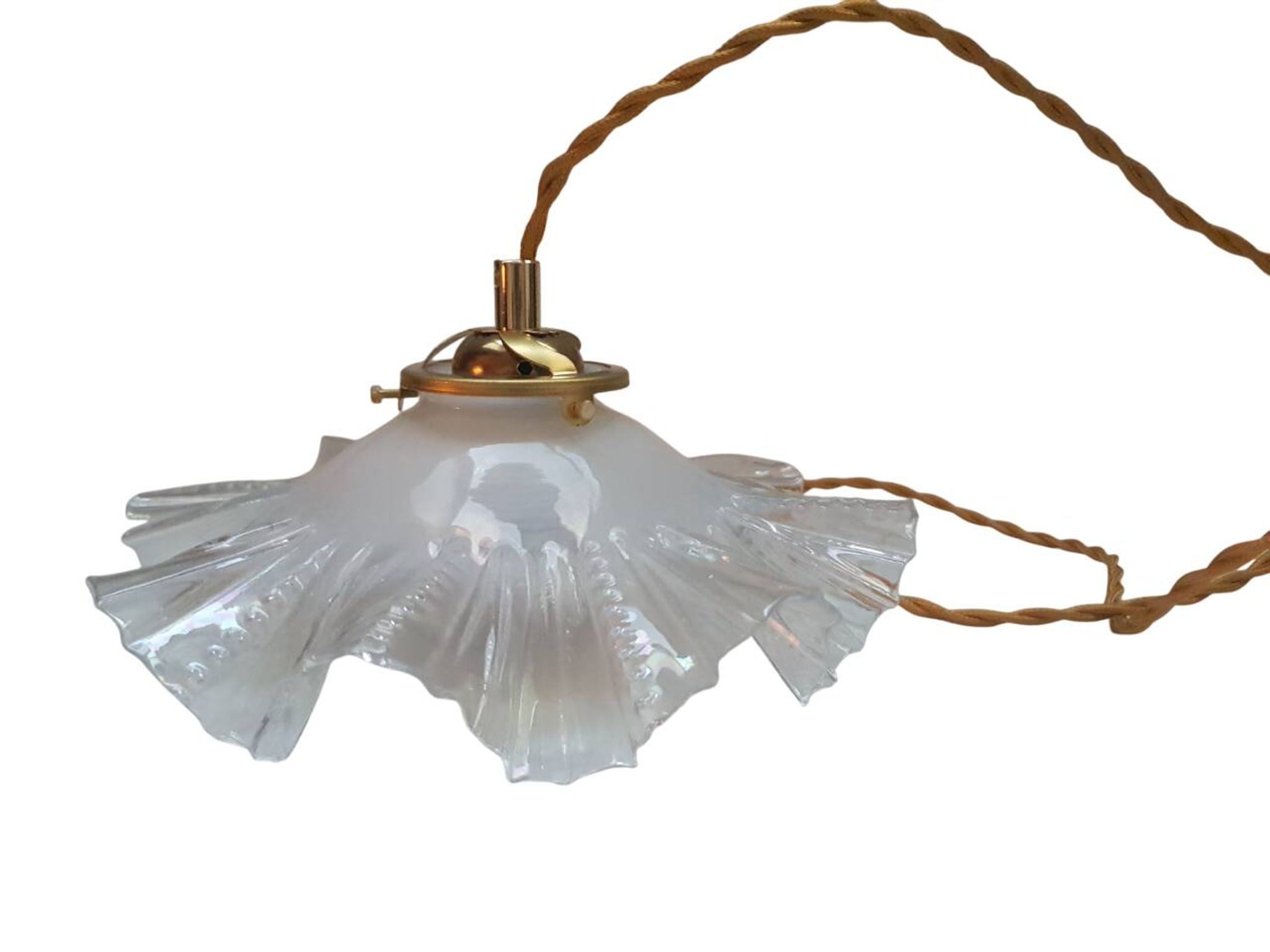 Vintage clear glass pendant light - wavy 1960 1970