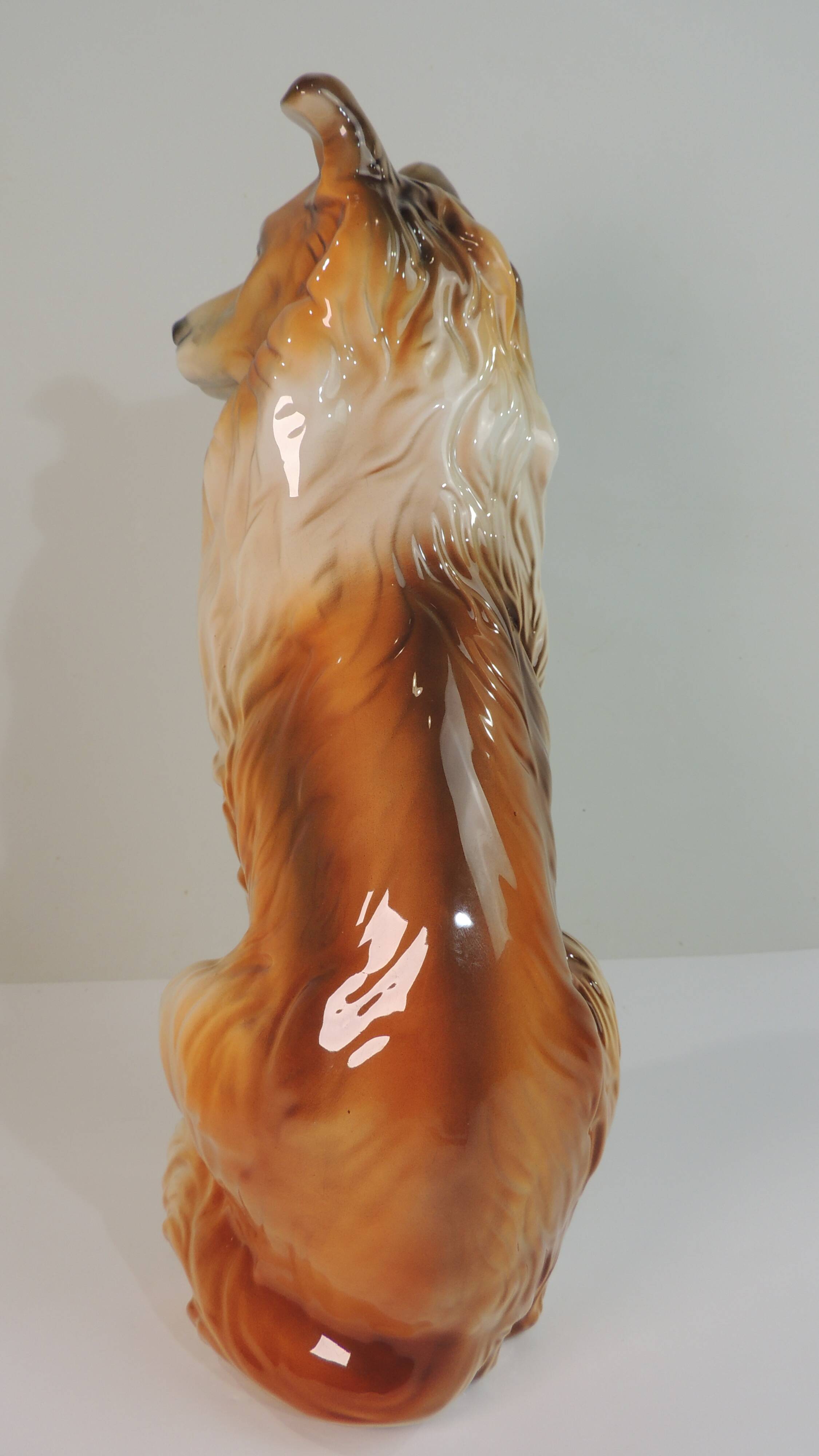 Vintage Ceramic Sitting Collie Dog Sculpture