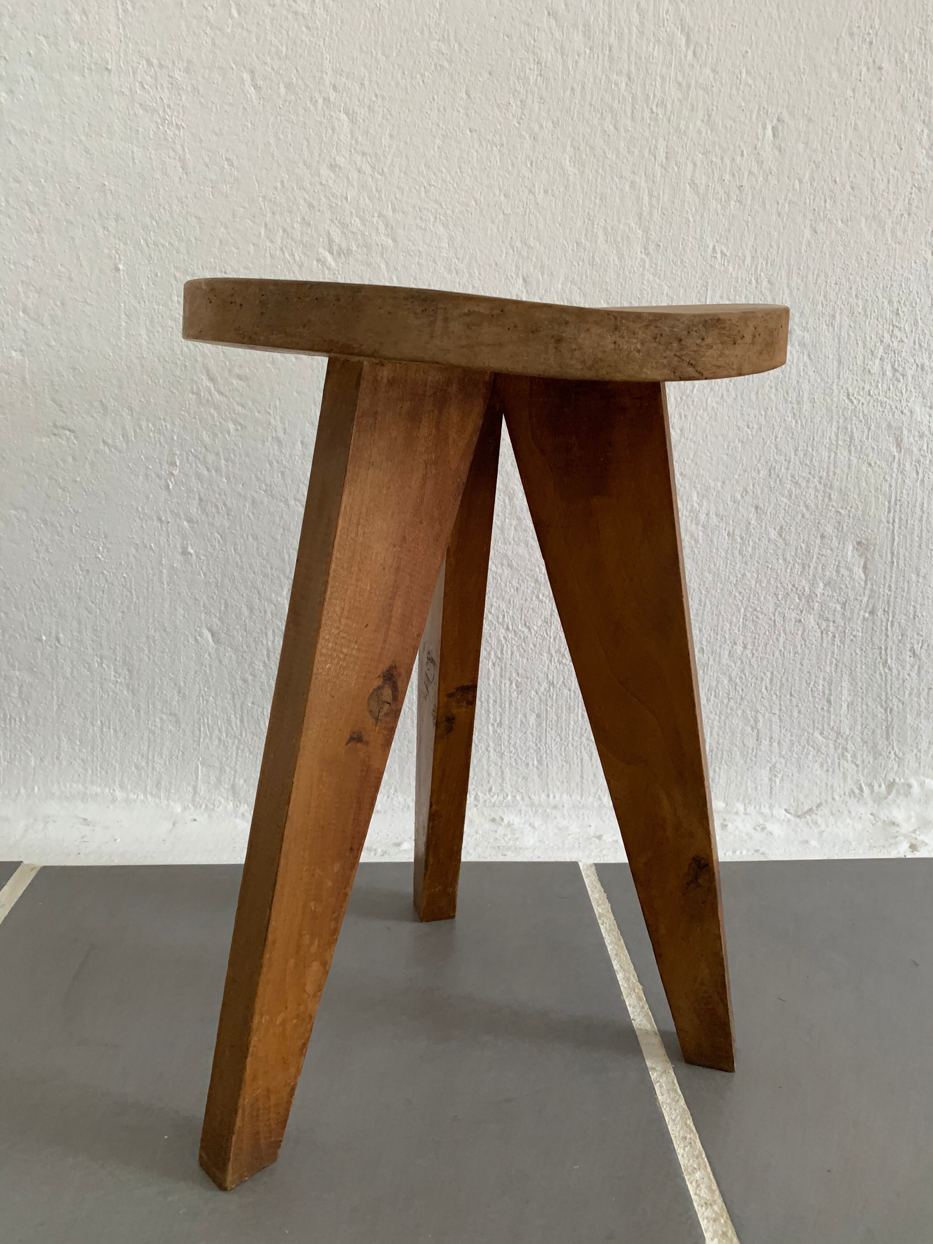 Vintage raw wood tripod stool