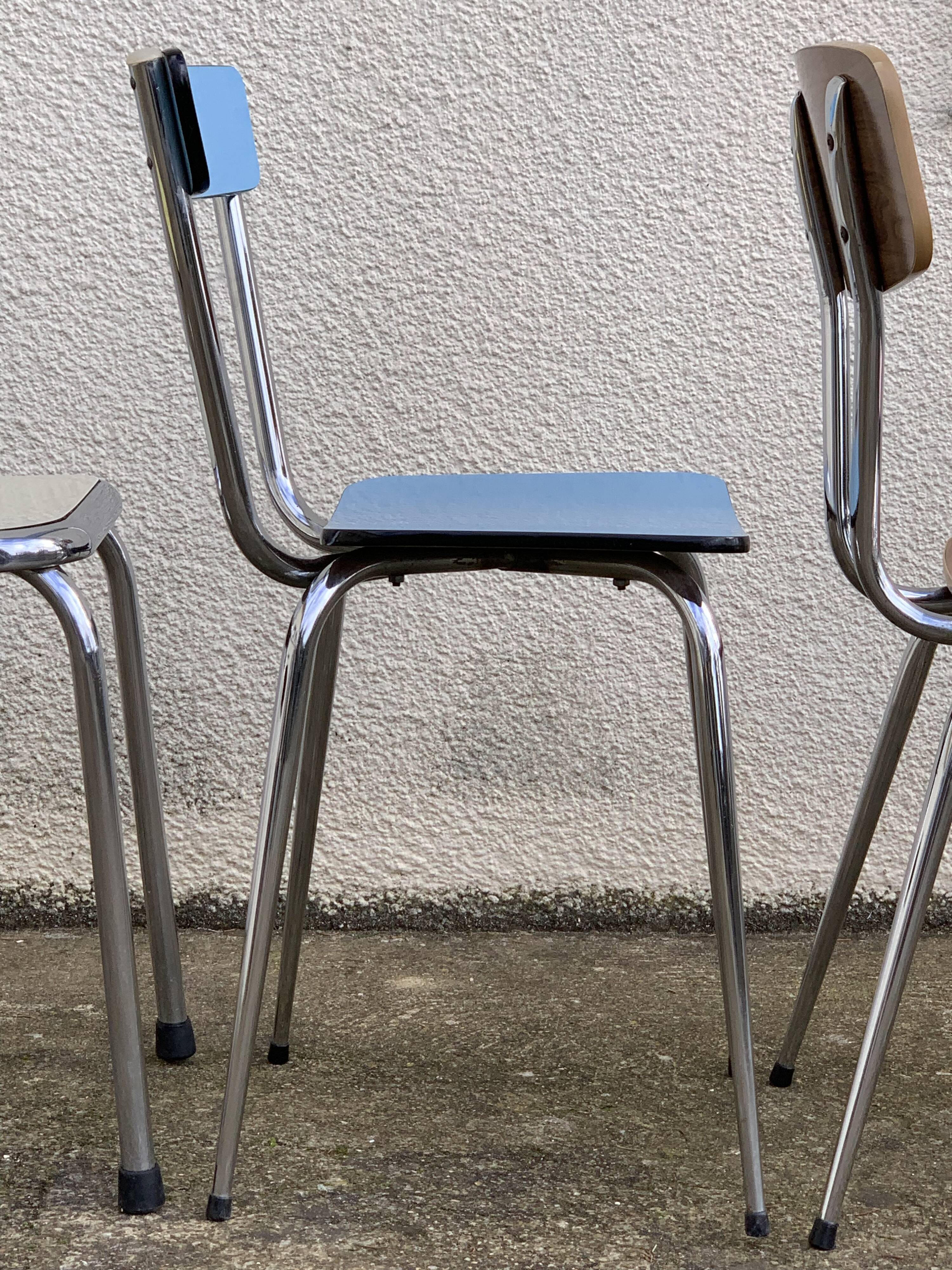 Mismatched formica chairs and stool 1960