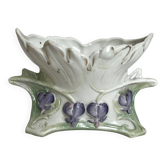 Art nouveau, petit vase jardinière barbotine violettes vers 1900