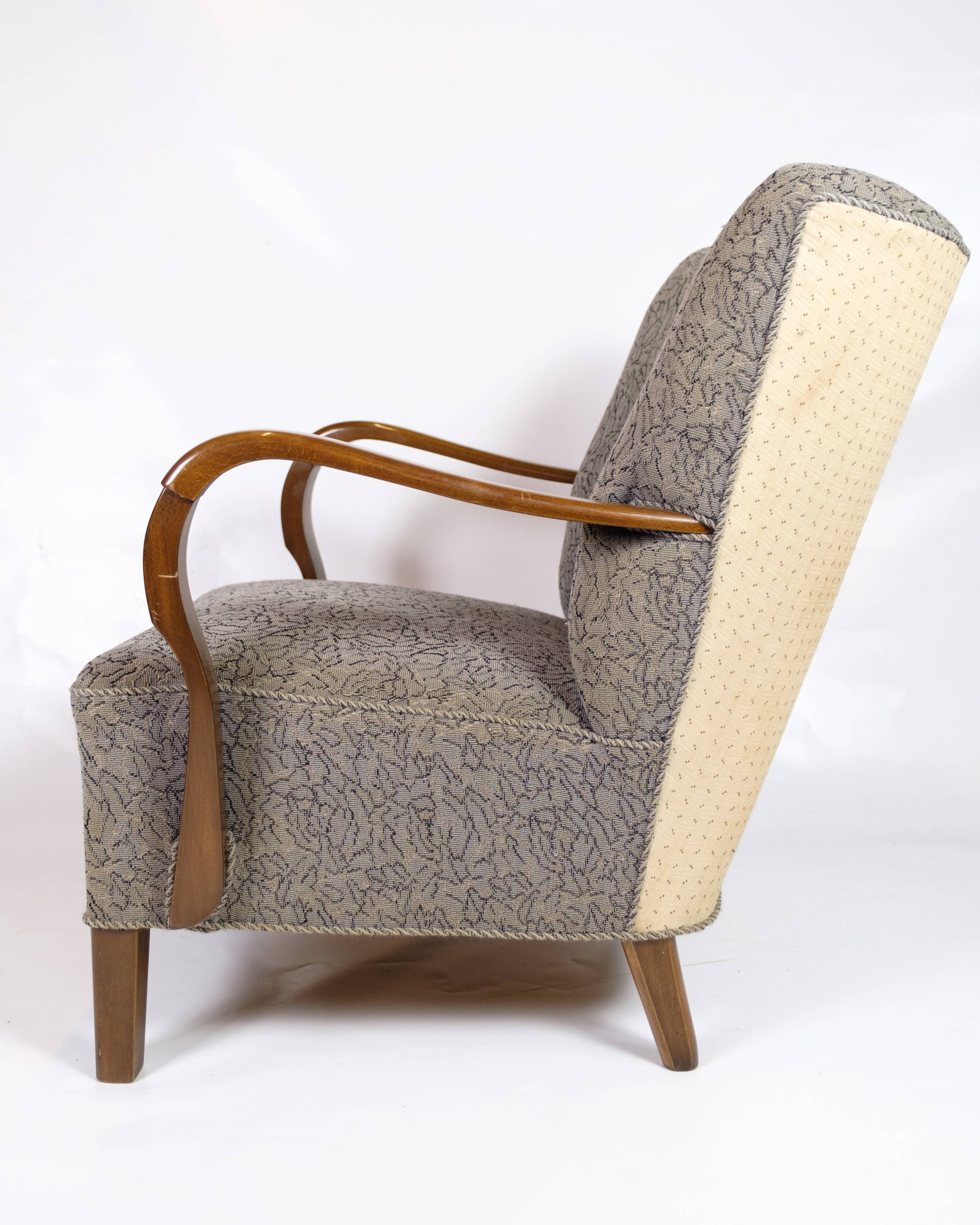 Set Of Two Armchairs In Floral Fabric & Dark Polished Wood, Danish Design From 1960s