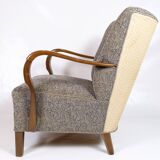 Set Of Two Armchairs In Floral Fabric & Dark Polished Wood, Danish Design From 1960s