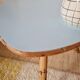 Tripod coffee table – Rattan & Bamboo – Sky blue oval top – 60s
