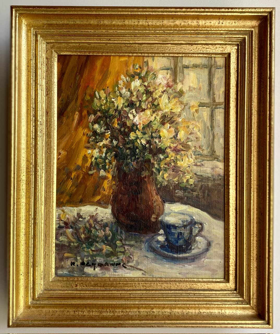 Still life with cup signed Peyranne, mid-20th century