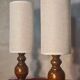Pair of Scandinavian wooden lamps with linen shades 40x12 electric ok